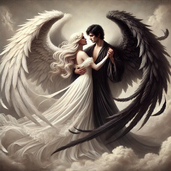 Light And Dark Angels Dancing Celestial Love Good Vs Evil Poster
