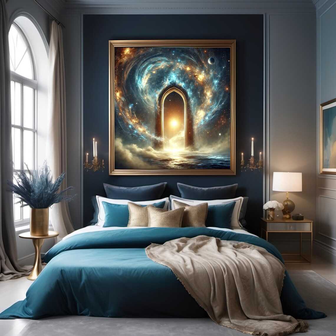 Celestial Gateway Portal Golden Arch Cosmic Nebula Surreal Dreamscape Poster - Image 2