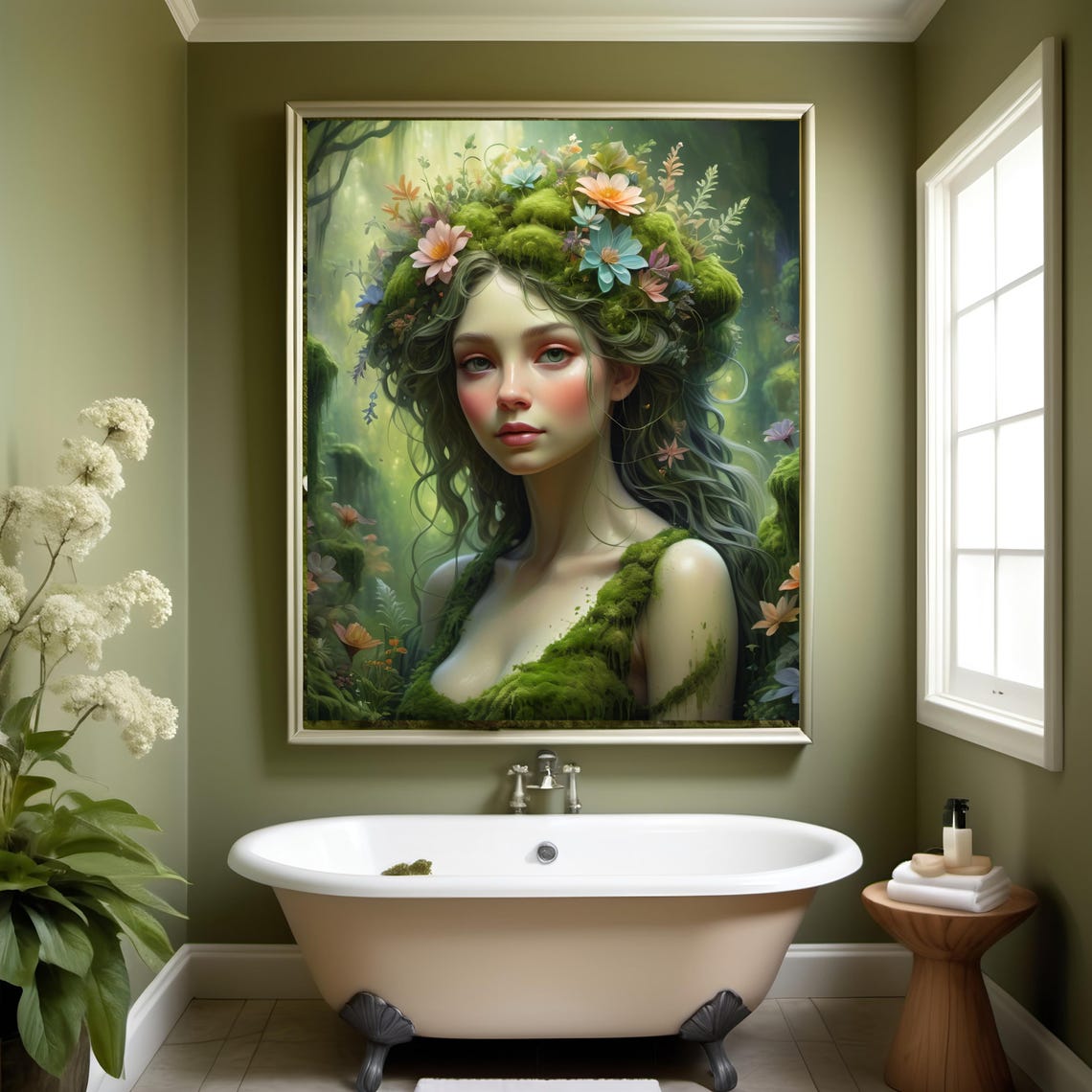 Enchanted Forest Goddess Moss Flower Crown Fantasy Nature Art Poster - Image 3