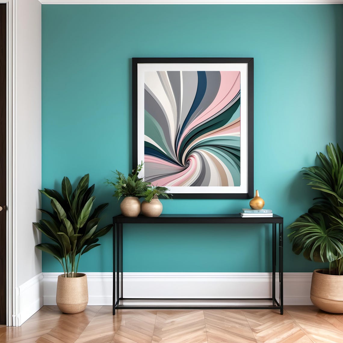 Modern Abstract Swirl Gray Blue Green Pink Pastel Fluid Art Print - Image 2