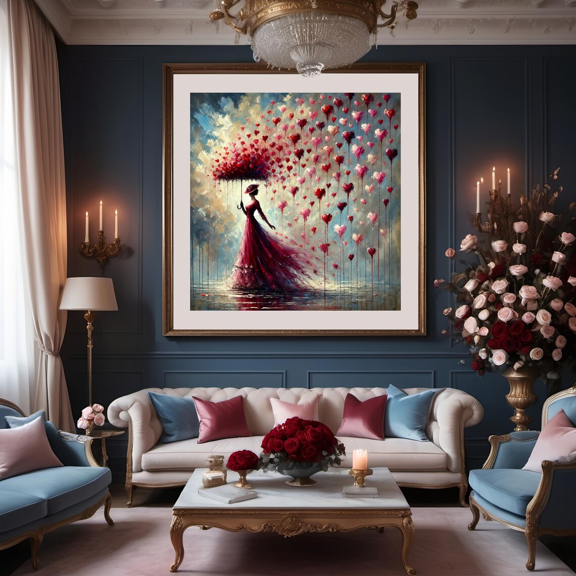 Vintage Valentine Woman With Umbrella, Impressionist Art Print - Image 3