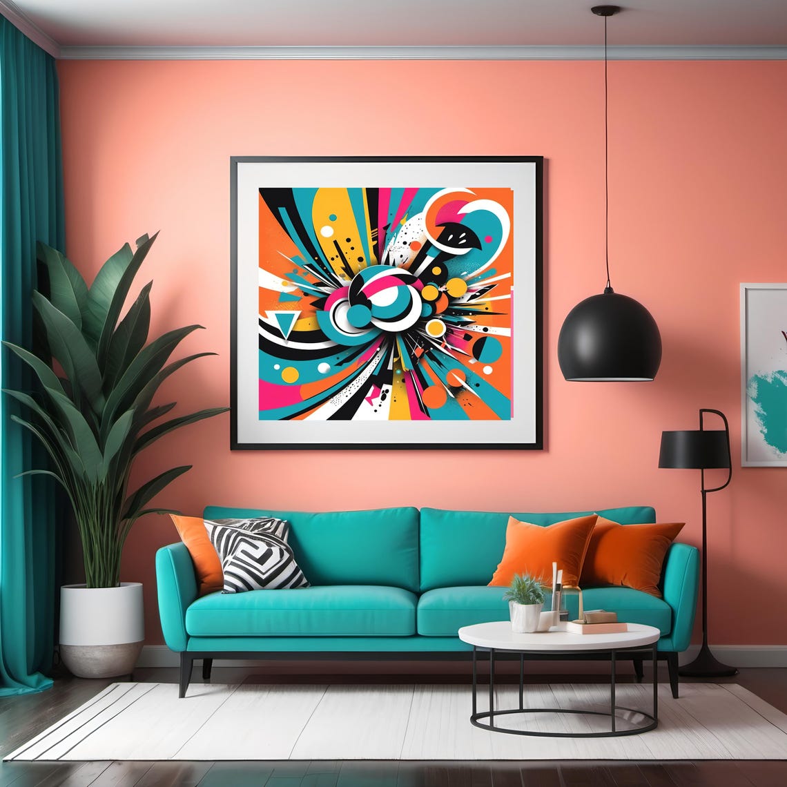 Colorful Pop Art Burst Teal Orange Pink Comic Graphic Art Poster - Image 3