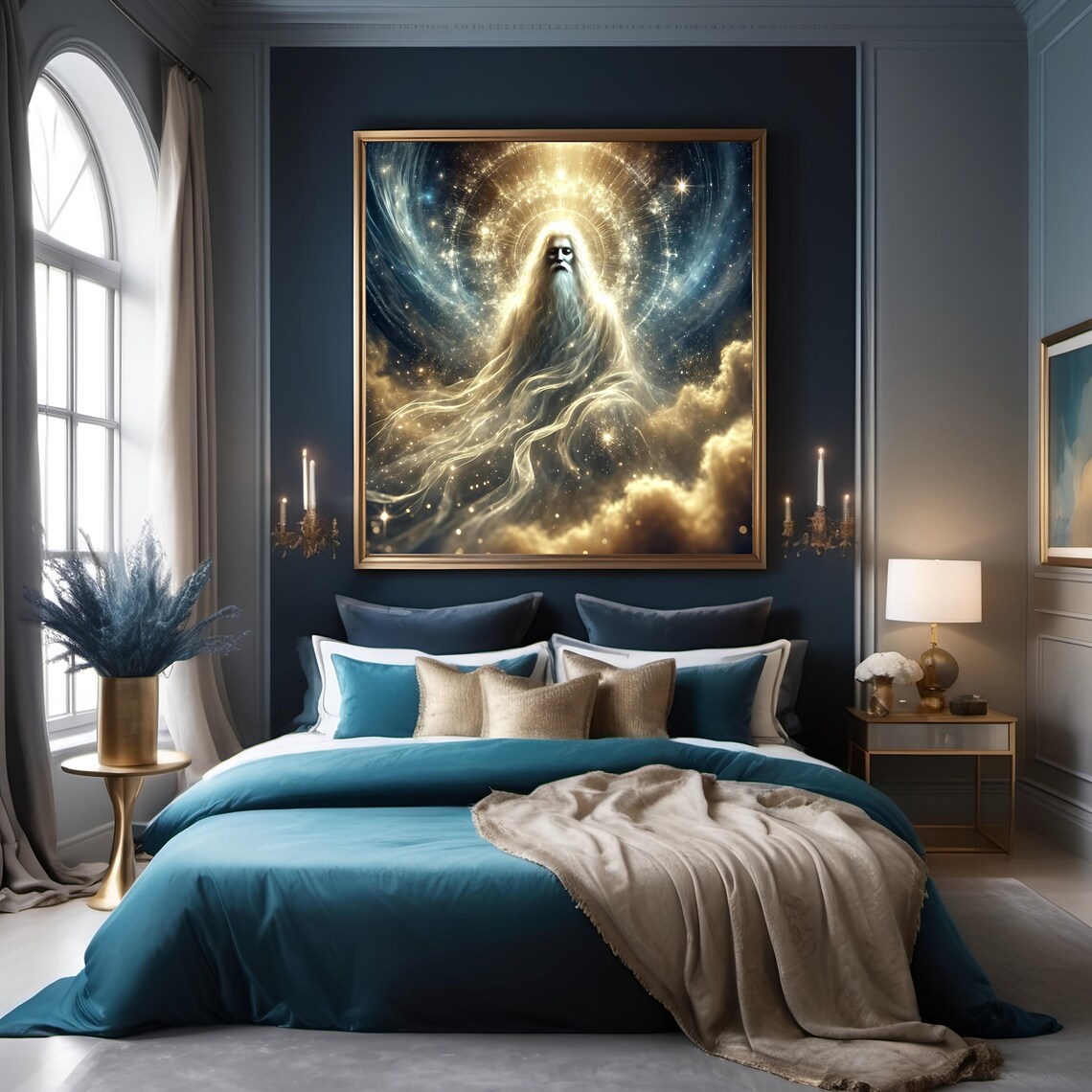 Celestial Cosmic Deity Golden Halo Mystical Universe Guardian Fantasy Poster - Image 2