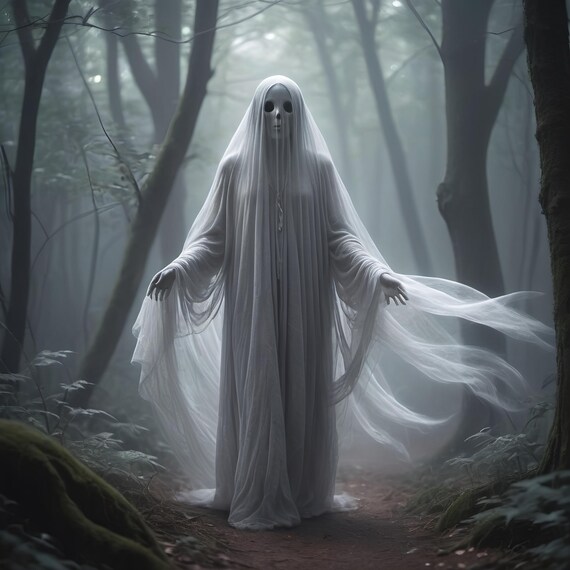 Ghostly Figure Foggy Forest Eerie Haunting Gothic Halloween Poster