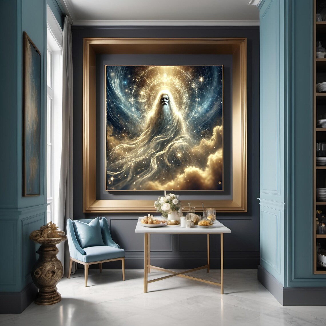 Celestial Cosmic Deity Golden Halo Mystical Universe Guardian Fantasy Poster - Image 3
