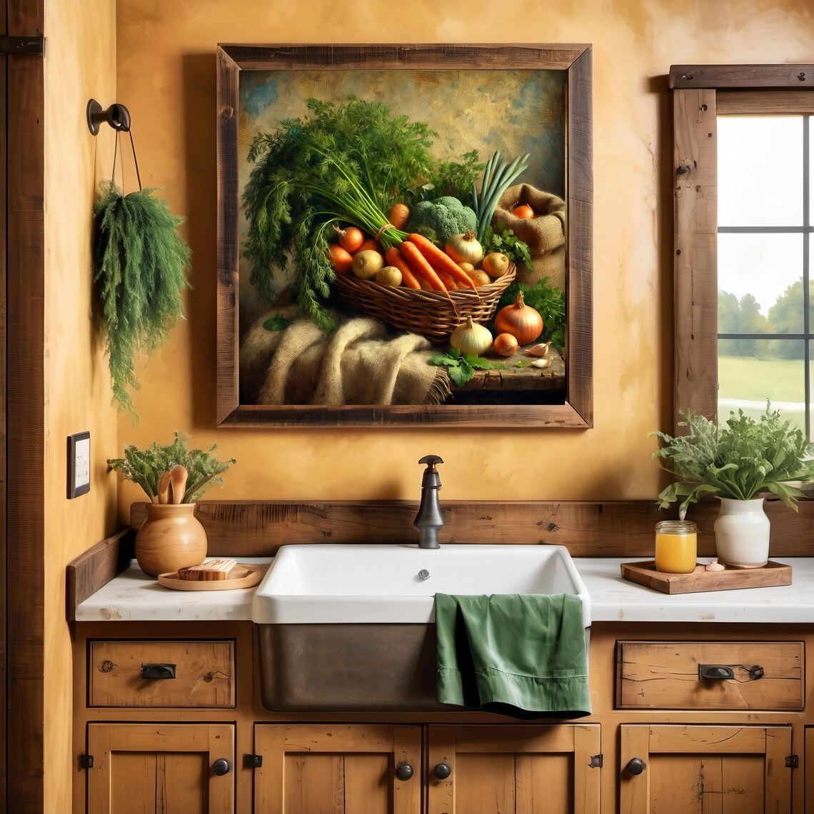 Rustic Vegetable Still Life Wall Art Farmhouse Basket With Fresh Produce Print Kitchen Dcor Gift Idea For Her Farmhouse - Image 2