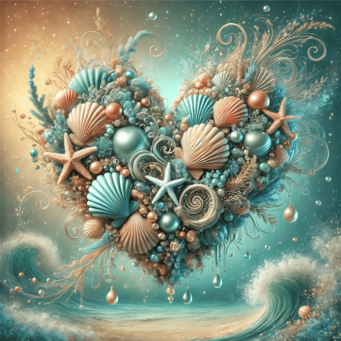 Oceanic Heart Coastal Art Print, Valentine Decor