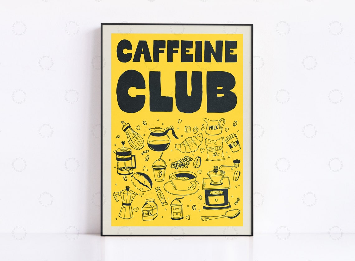 Coffee Print Vintage Drink Poster Retro Food Modern Kitchen Wall Art Pop Illustration