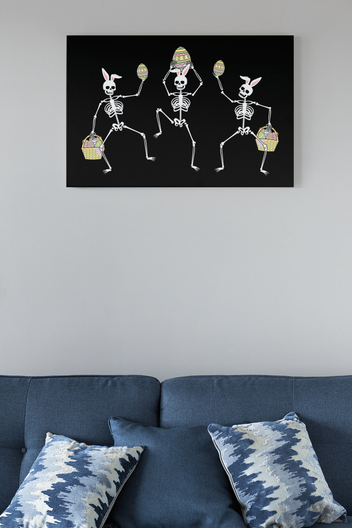 Dancing Easter Bunny Skeletons Holding Eggs Black Art Poster - Image 3