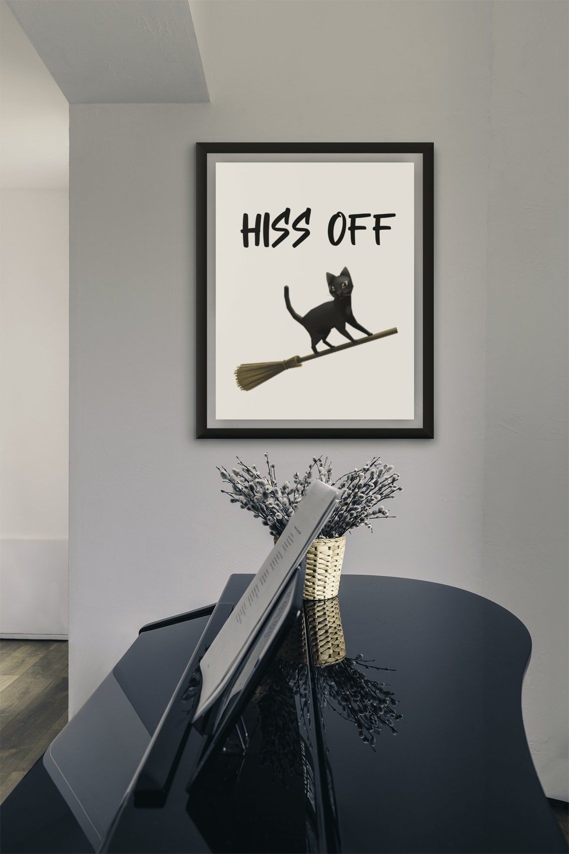 Hiss Off Black Cat Broom Halloween Cute Funny Witchy Poster Art - Image 4