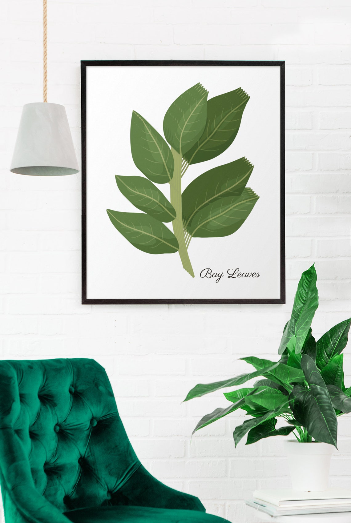 Bay Leaves Botanical Herb Kitchen Illustration Modern Green Poster