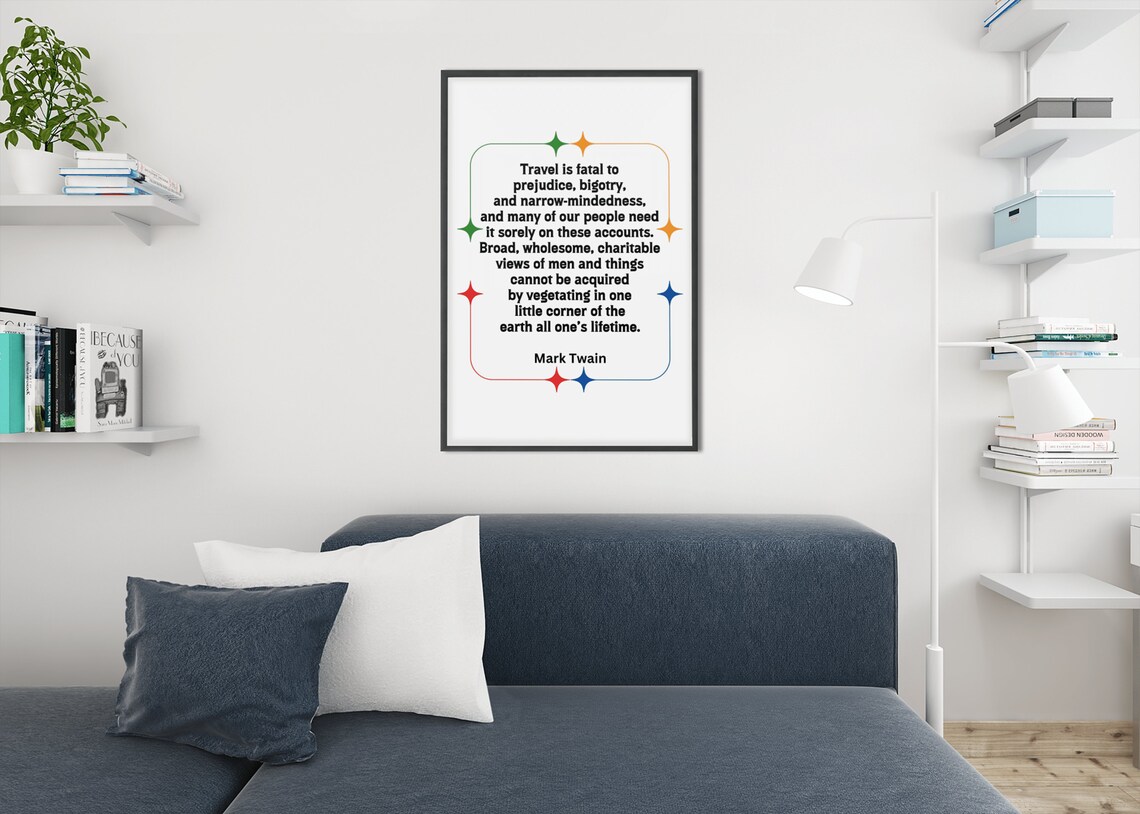 Mark Twain Travel Quote Prejudice Colorful Star Border Poster - Image 10