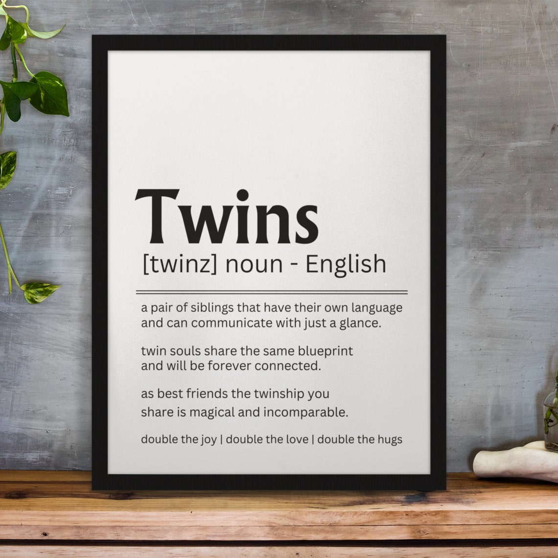 Twins Definition Double the Joy Love Hugs Family Keepsake Poster