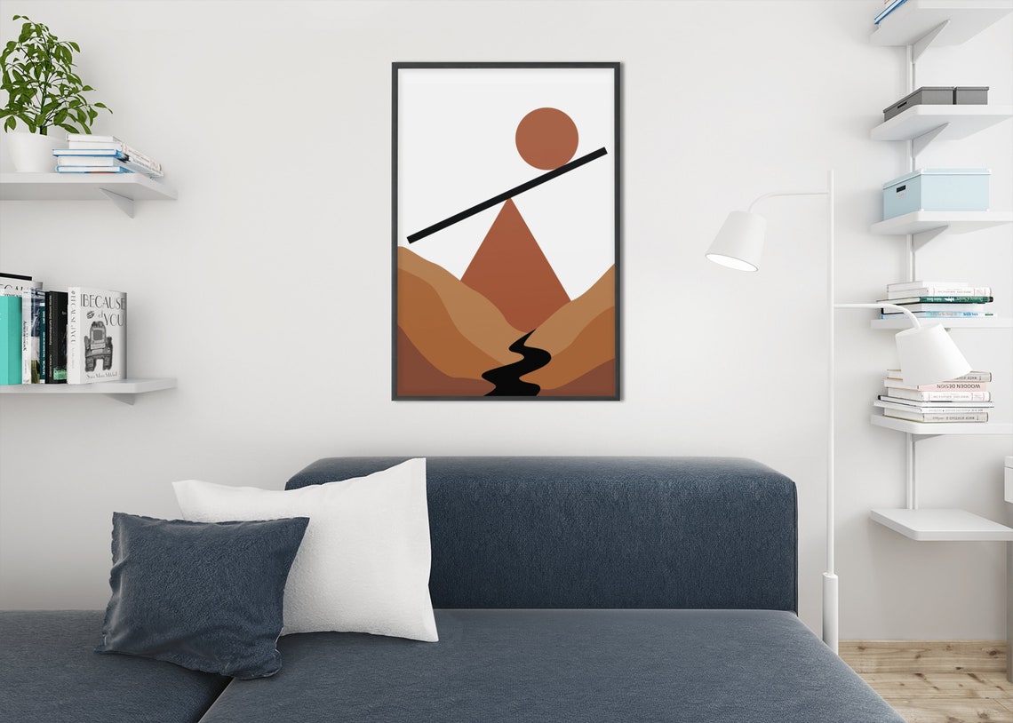 Boho Desert Landscape Geometric Sun Mountain Minimalist Art Poster