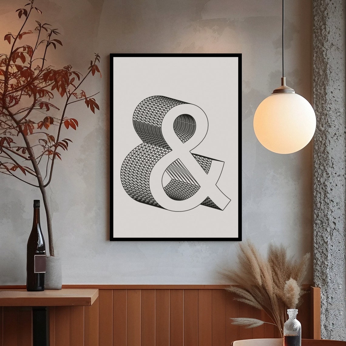 Ampersand Typography 3D Wireframe Modern Minimalist Black White Poster - Image 5