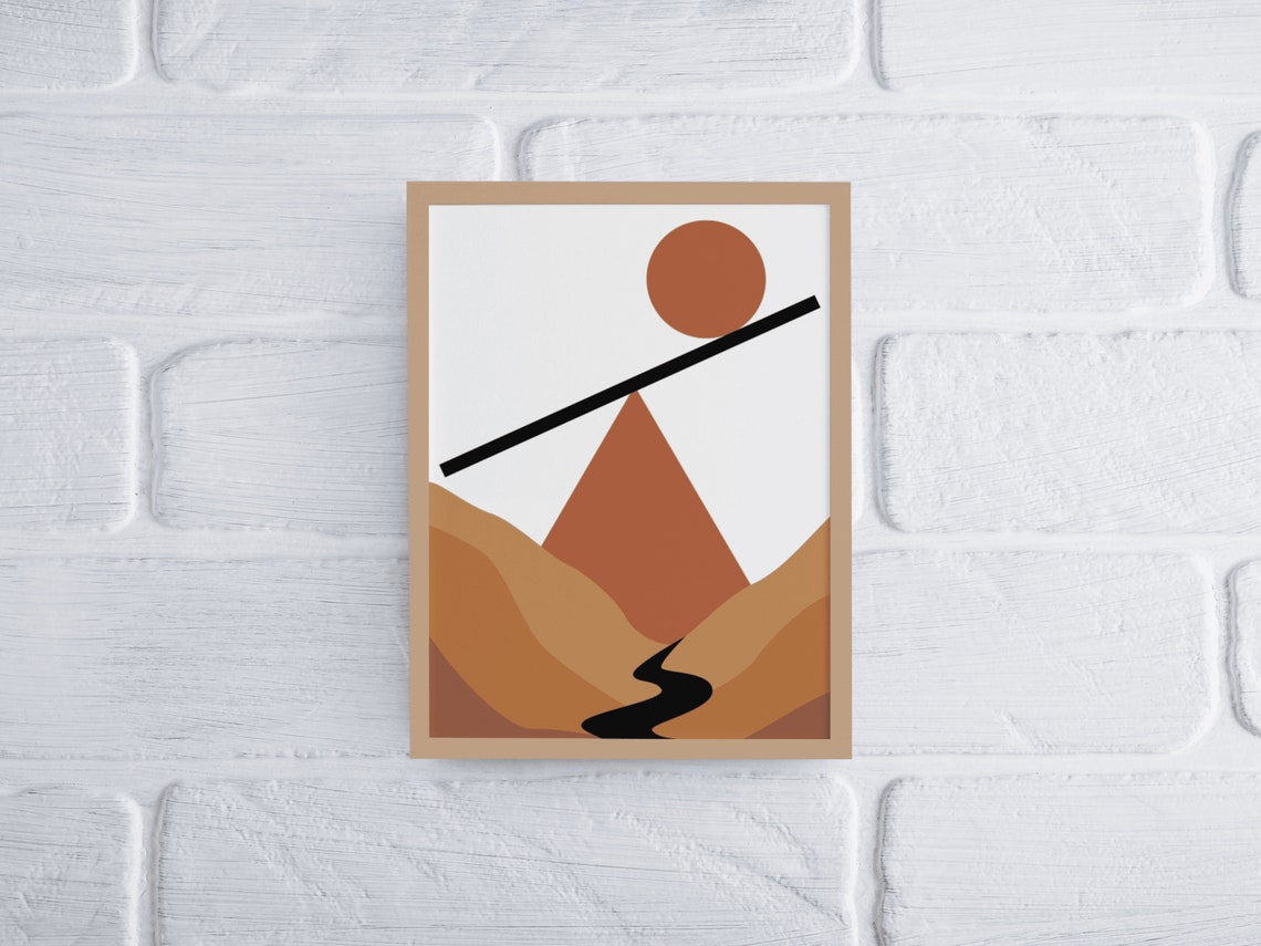 Boho Desert Landscape Geometric Sun Mountain Minimalist Art Poster - Image 3