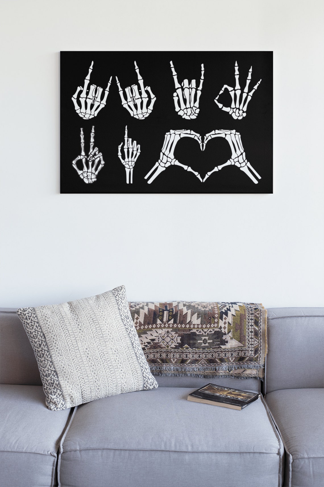 Skeleton Hands Making Hand Signs Black Funny Anatomy Wall Poster - Image 2