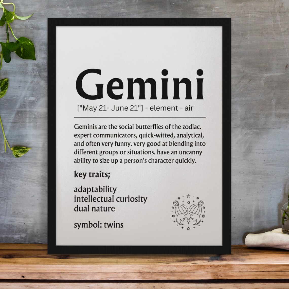 Gemini Zodiac Definition Sign Twins Key Traits Astrology Gift Poster - Image 4