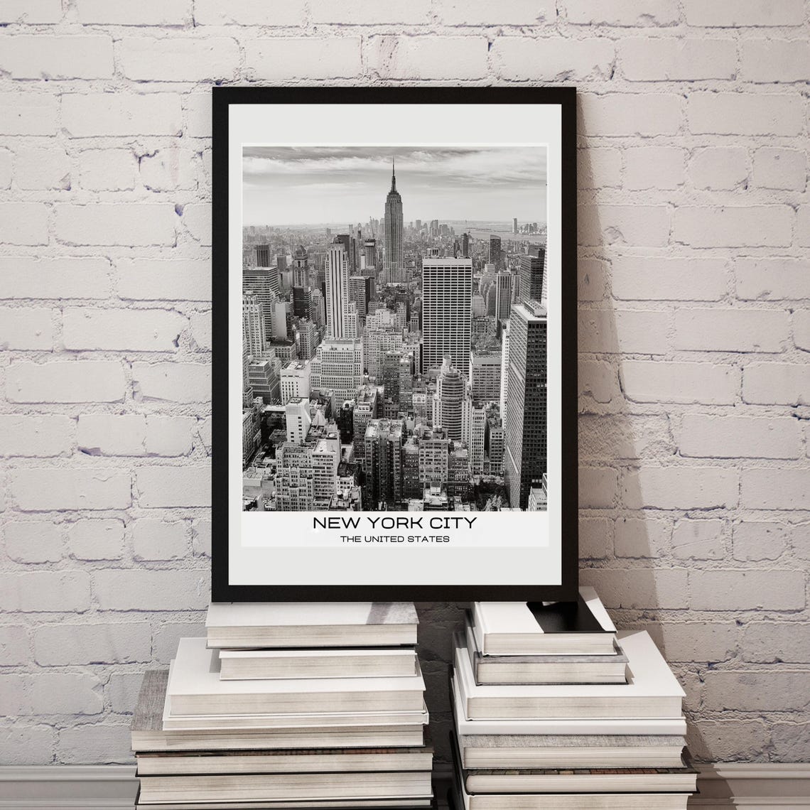 New York City Black And White Empire State Skyline Travel Poster - Image 3