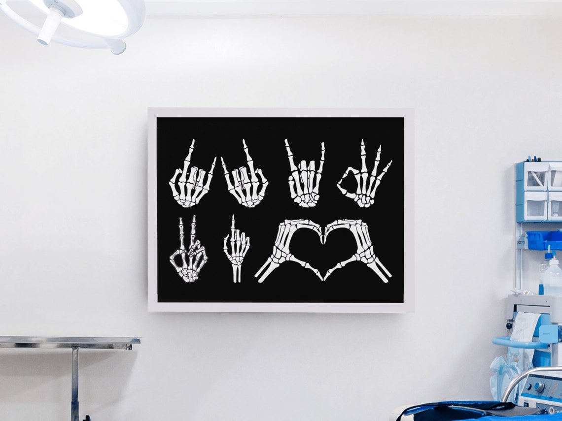 Skeleton Hands Making Hand Signs Black Funny Anatomy Wall Poster - Image 8