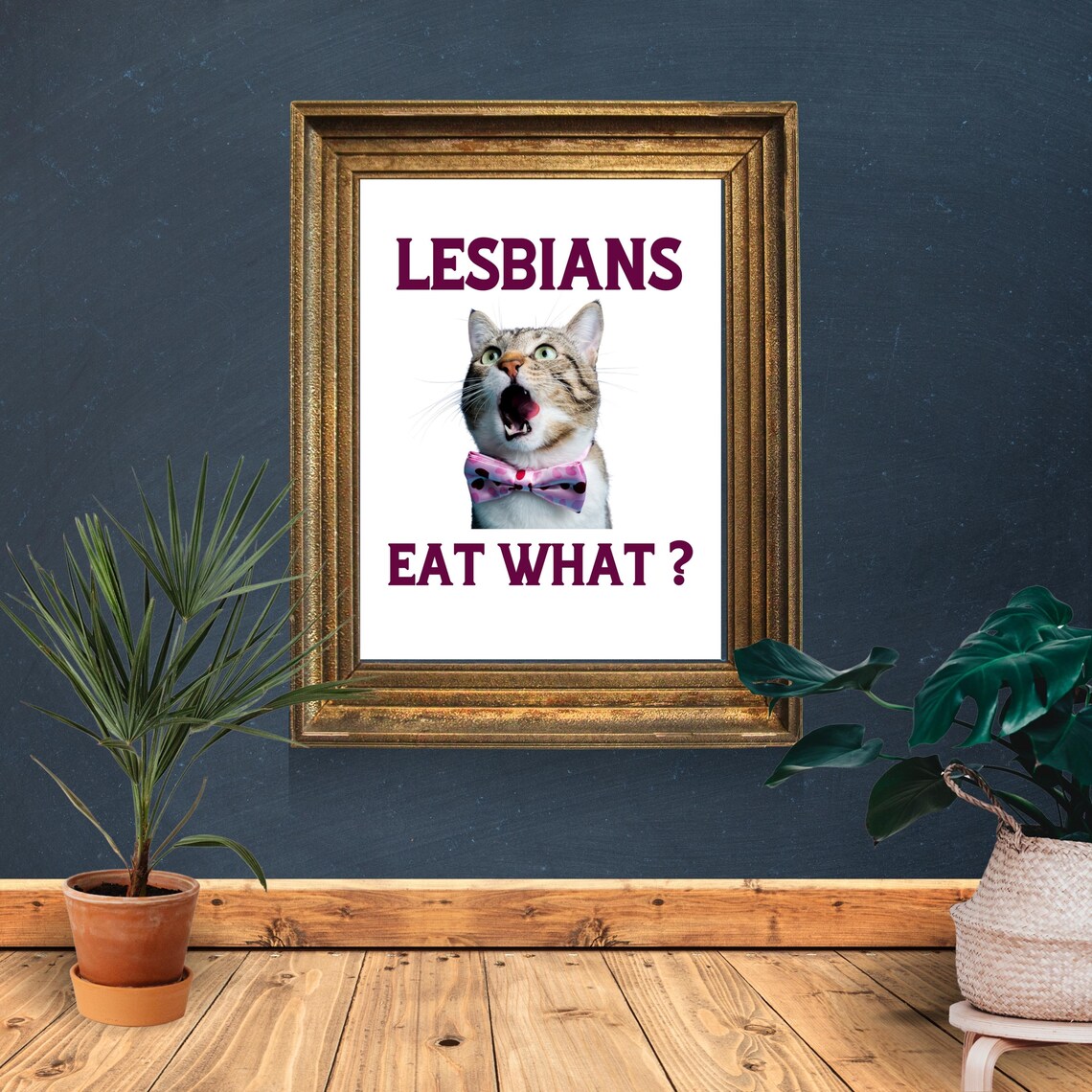 Lesbians Eat What Funny Shocked Tabby Cat Bow Tie Novelty Poster - Image 6