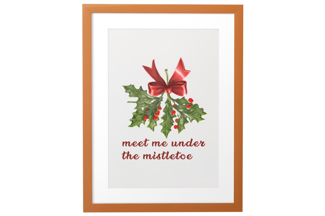 Meet Me Under The Mistletoe Holly Red Bow Christmas Holiday Poster - Image 3