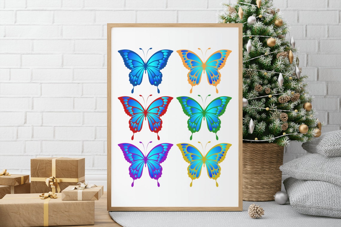 Colorful Butterfly Grid Rainbow Insects Dorm Room Wall Poster - Image 3