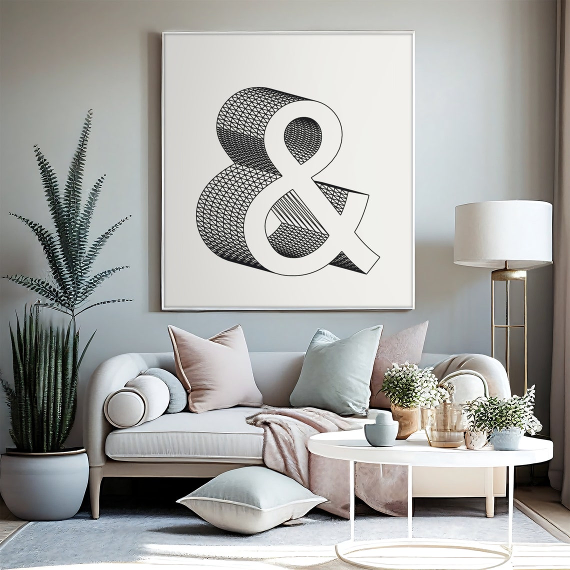 Ampersand Typography 3D Wireframe Modern Minimalist Black White Poster - Image 4