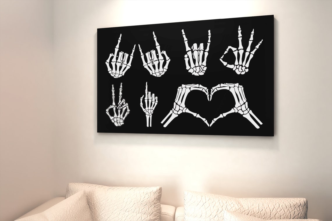 Skeleton Hands Making Hand Signs Black Funny Anatomy Wall Poster - Image 9
