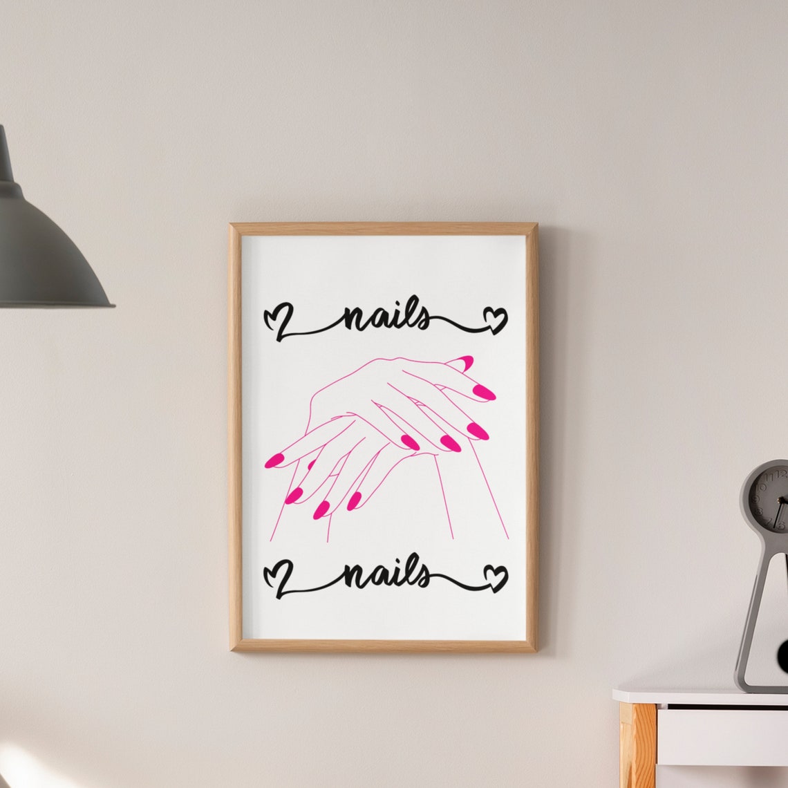 Nails Script Heart Line Art Hands Pink Manicure Salon Decor Poster