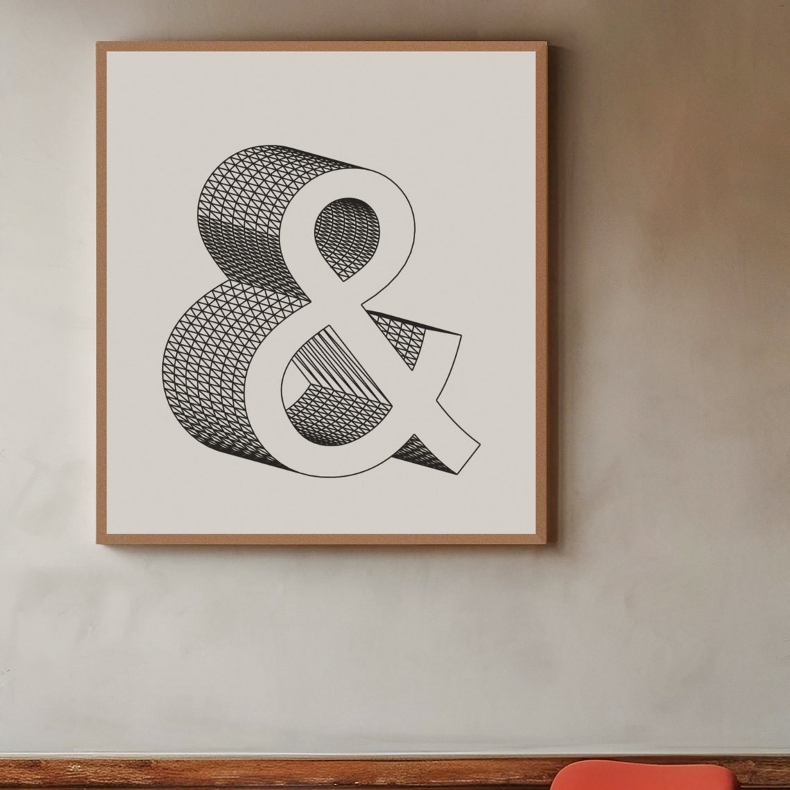 Ampersand Typography 3D Wireframe Modern Minimalist Black White Poster - Image 3