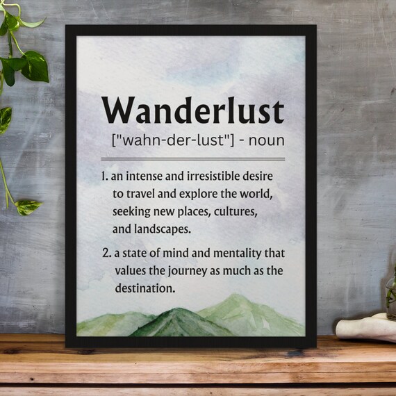 Wanderlust Definition Travel Quote Watercolor Mountain Adventure Poster