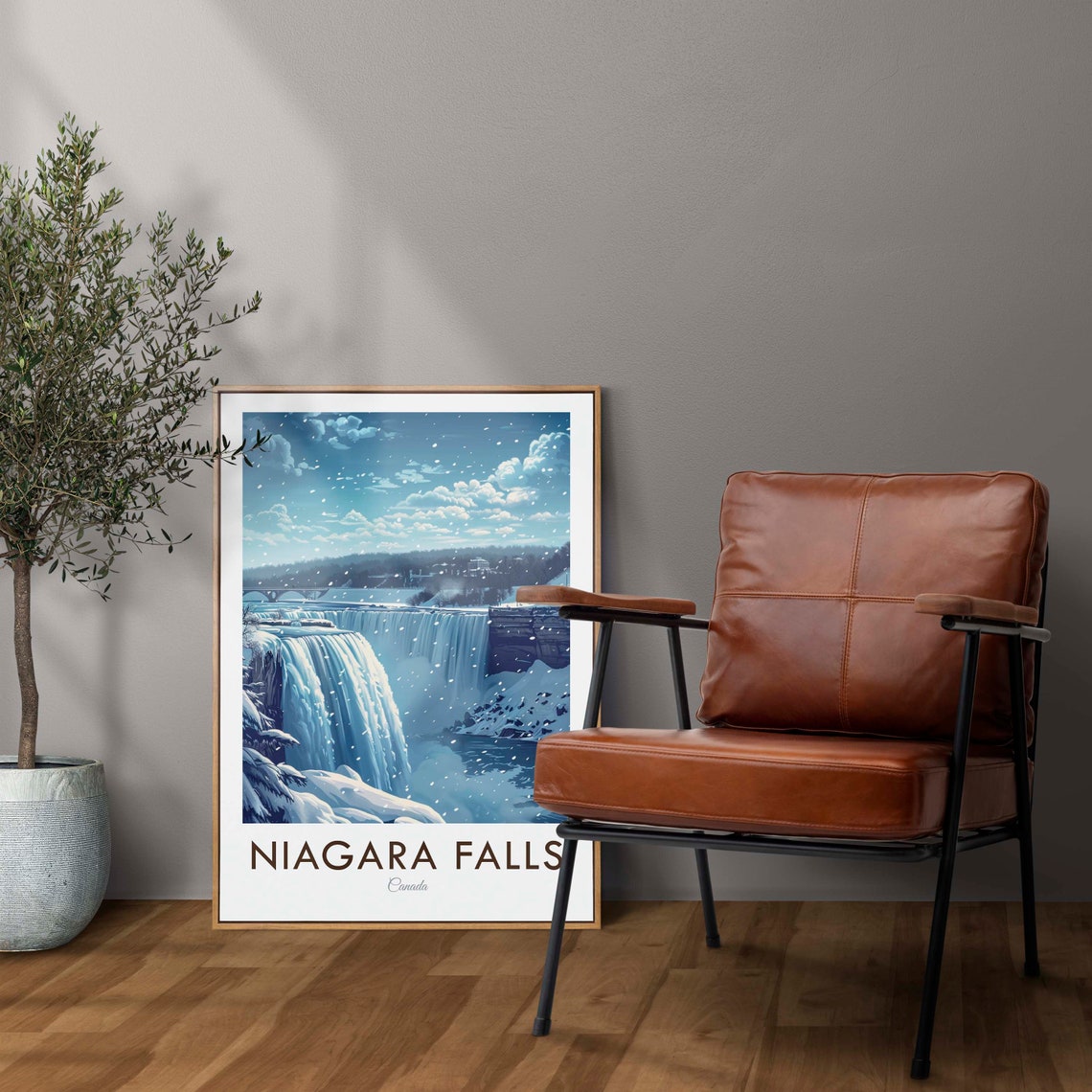 Niagara Falls Canada Winter Night Icy Falls Frozen Snow Poster