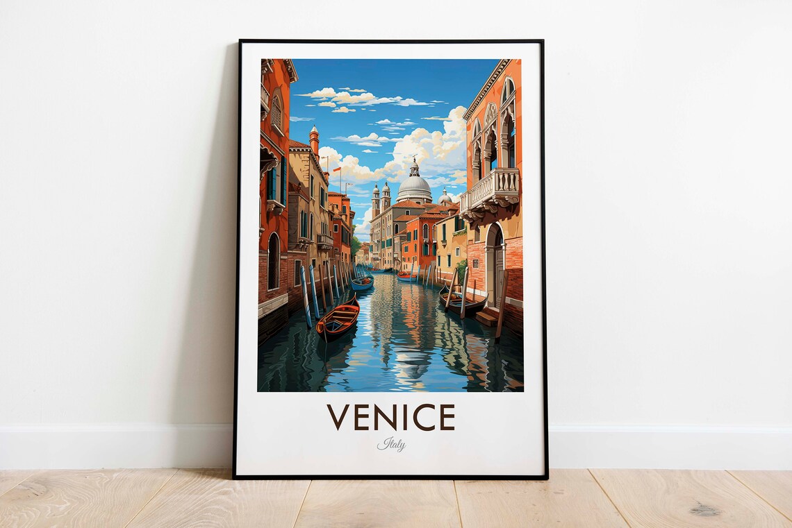 Venice Canals Gondolas Sunset, Vintage Travel Poster