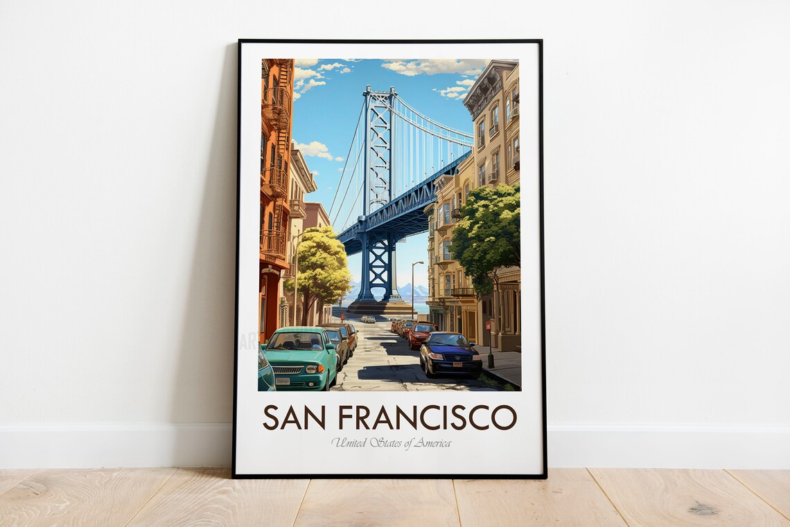 San Francisco Bay Bridge, Vintage Travel Poster