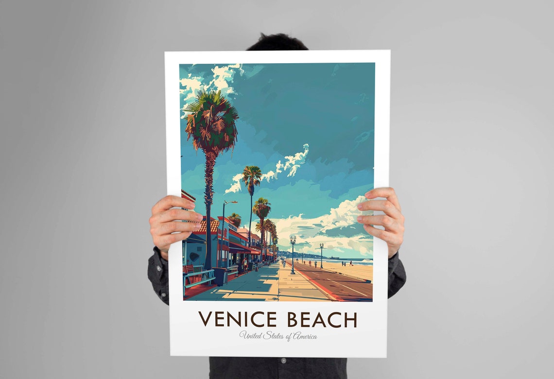 Venice Beach USA Palm Boardwalk Ocean Promenade Retro Art Poster