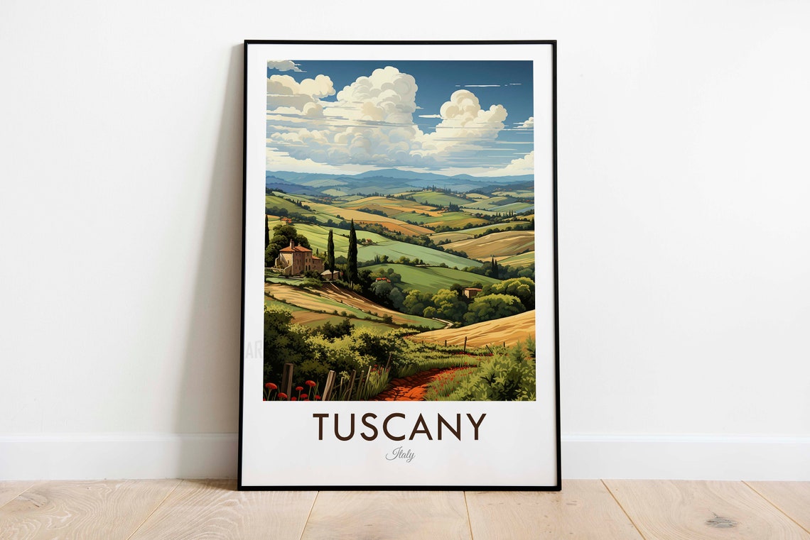 Tuscany Italy Rolling Hills Cypress Villa Landscape Poster Art - Image 3
