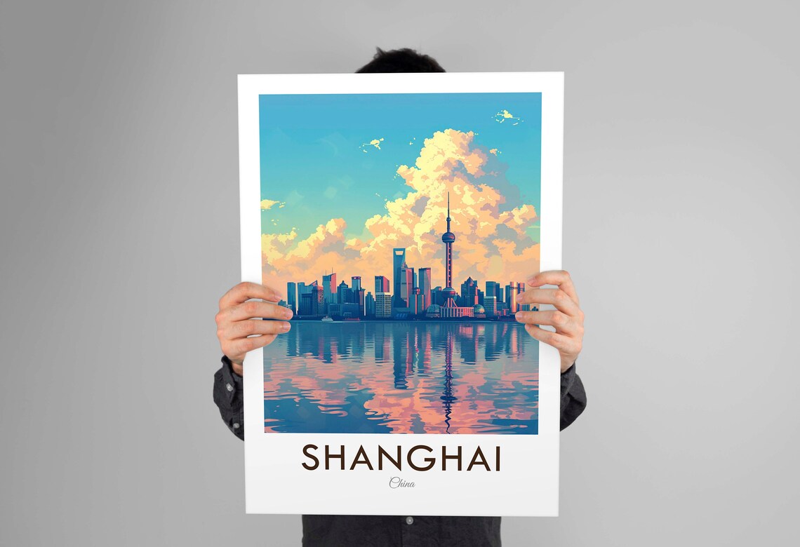 Shanghai China Pudong Skyline Oriental Pearl Tower River Poster - Image 2