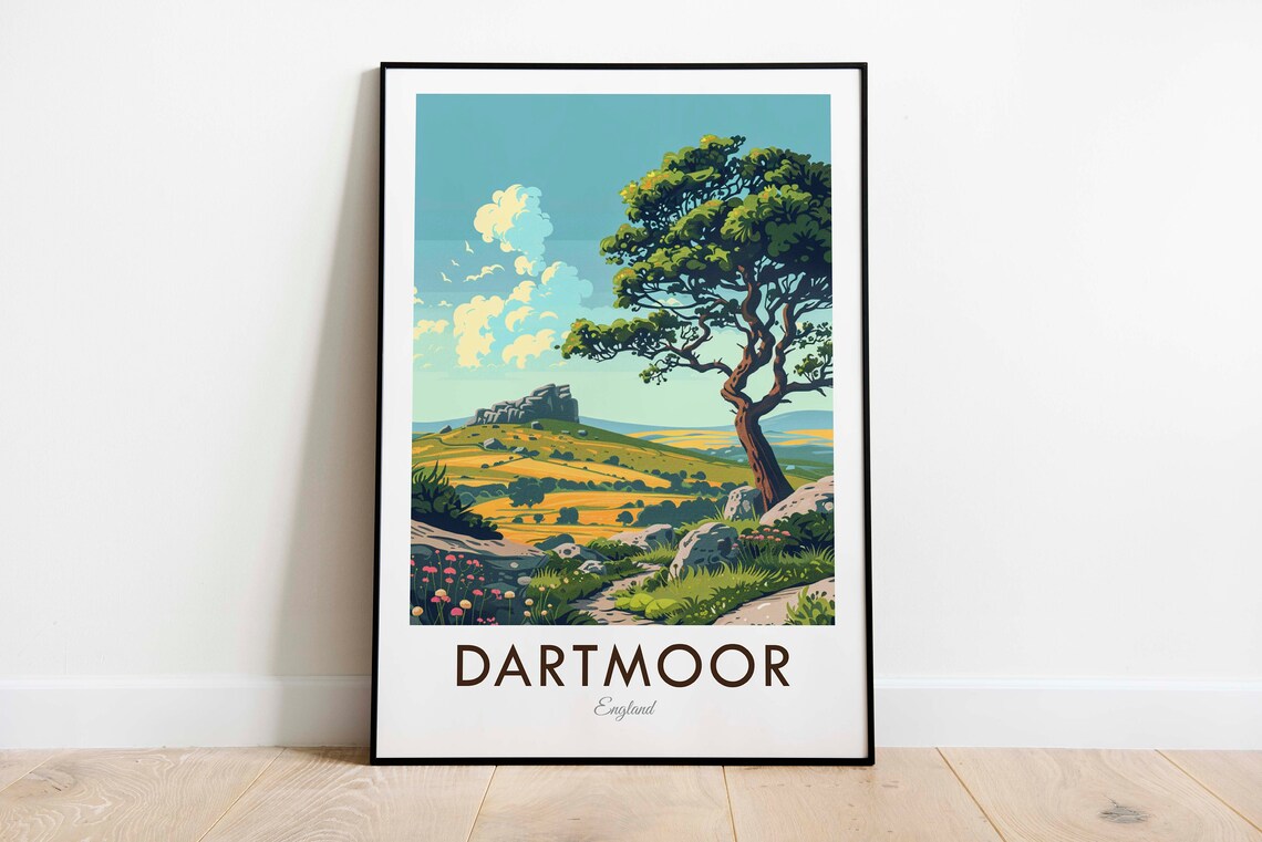 Dartmoor England Vintage Style Travel Poster, Europe