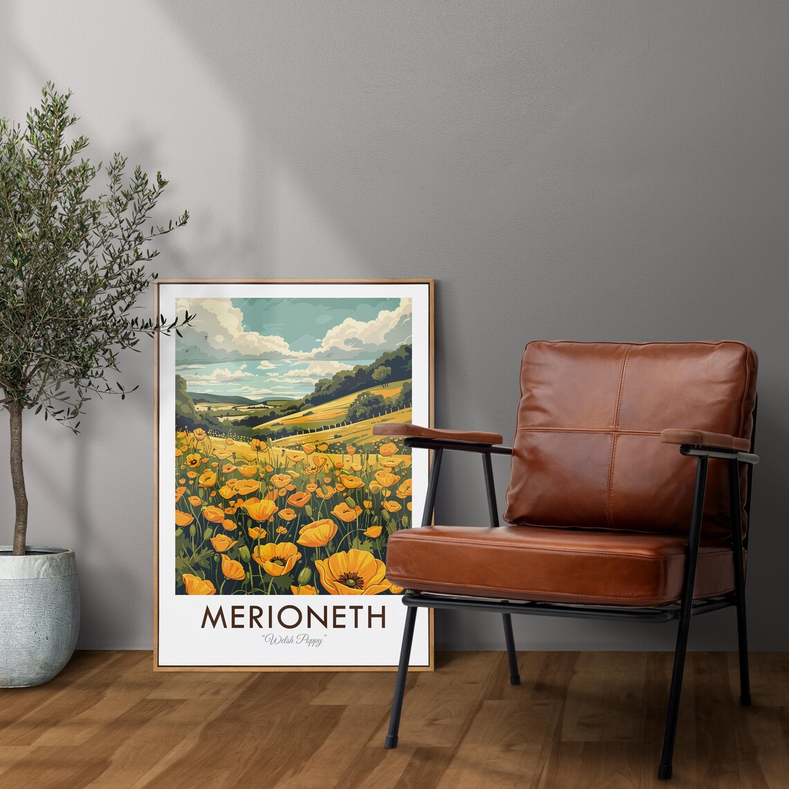 County Flower Of Merioneth Welsh Poppy Vintage Travel Poster