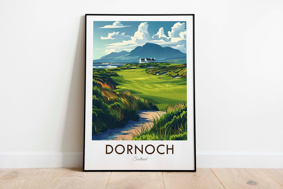 Dornoch Scotland Links Golf Course Seaside Mountain Backdrop Poster