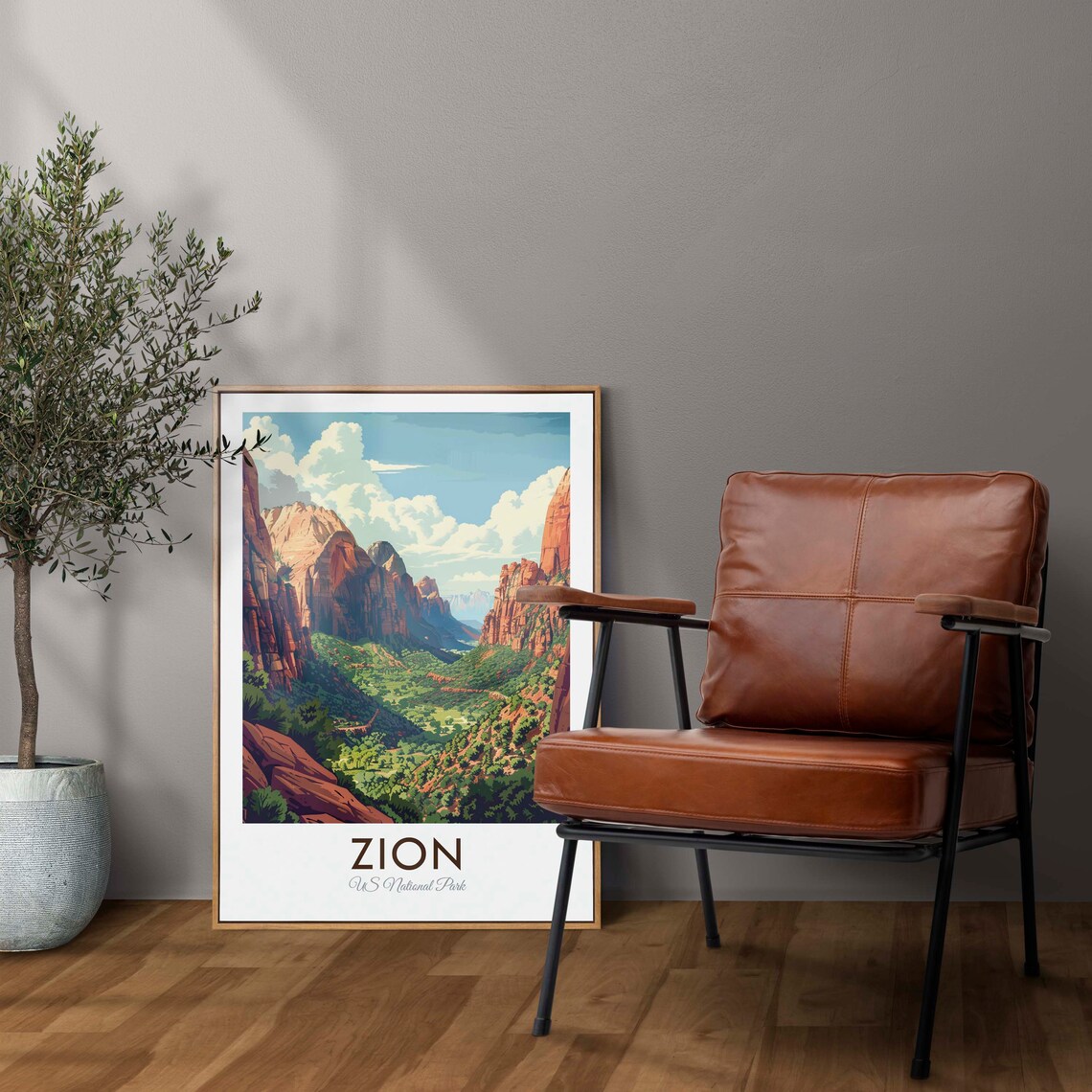 Zion US National Park Red Rock Canyon Valley Vintage Illustration Art Poster - Image 2