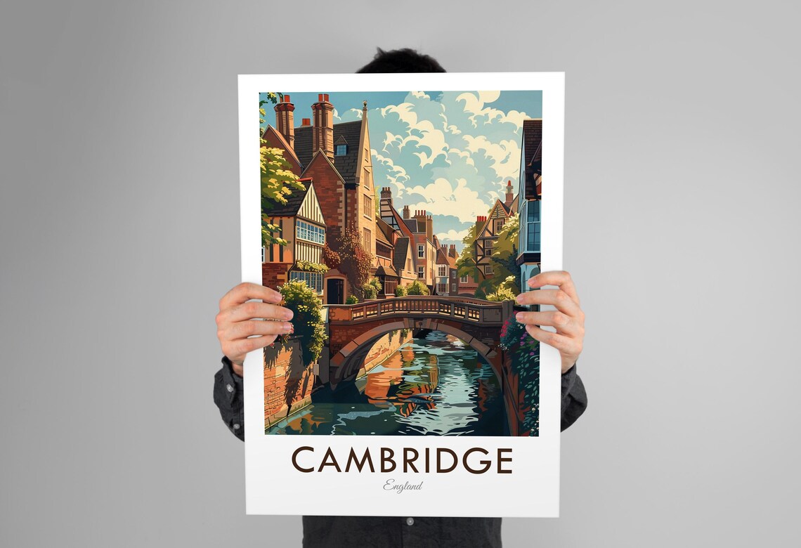 Cambridge England Historic Bridge River Tudor Vintage Travel Poster - Image 3