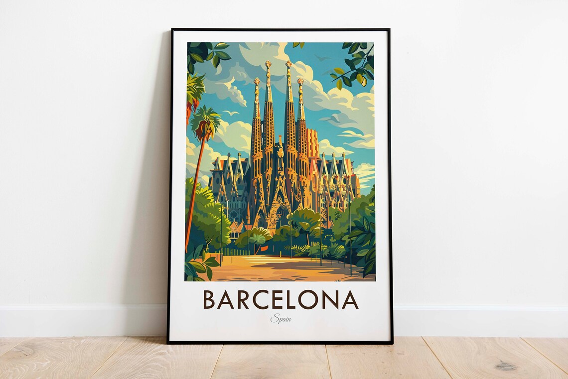 Barcelona Spain Vintage Style Travel Poster - Image 3