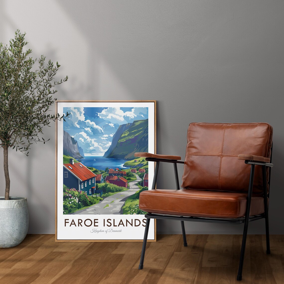 Faroe Islands Denmark Fjord Village Red Roofs Vintage Travel Poster - Image 2
