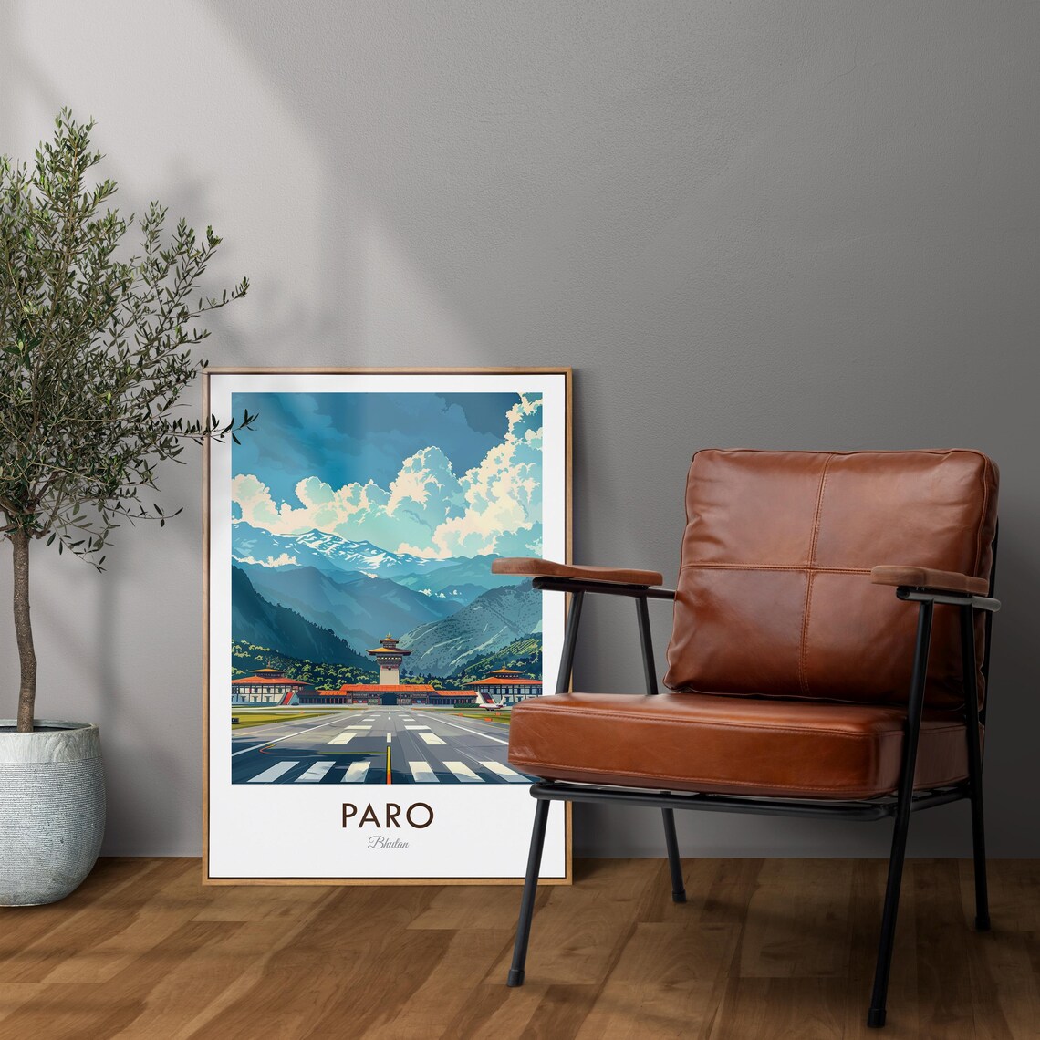 Paro Bhutan Vintage Airport Terminal Himalaya Mountains Travel Poster - Image 2