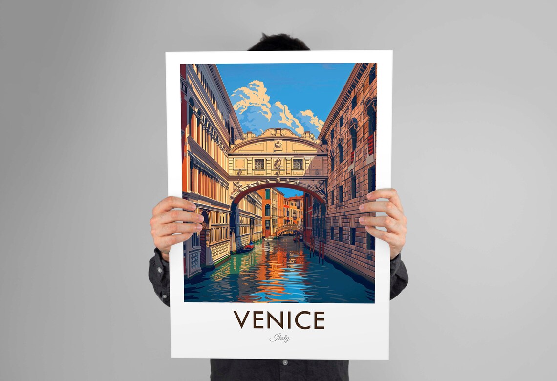 Venice Italy Vintage Bridge of Sighs Canal Waterway Travel Poster - Image 3