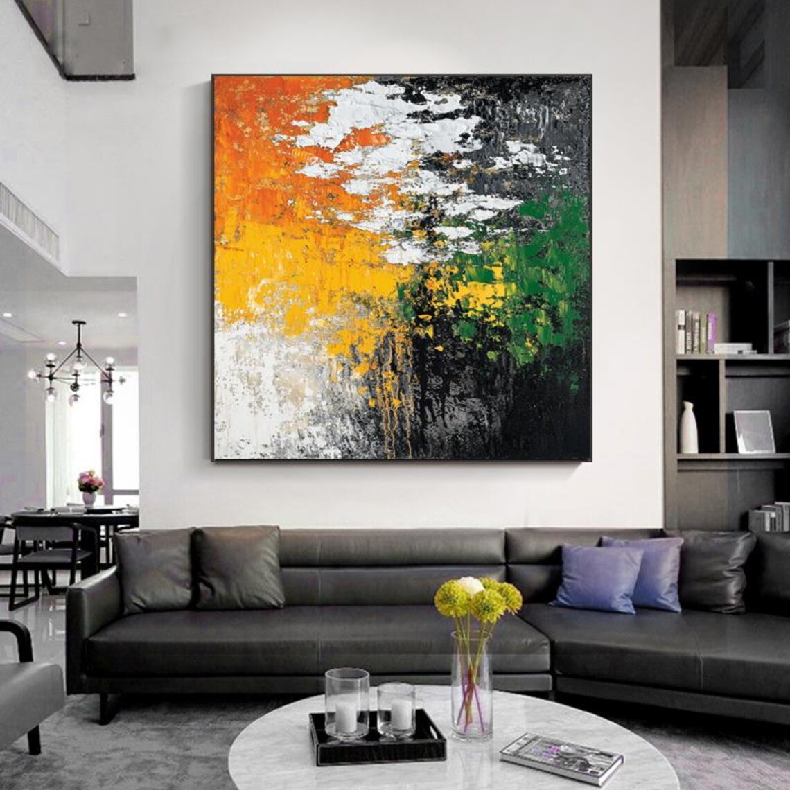 Bold Orange Green and Black Abstract Impasto Oil Painting Poster - Image 6