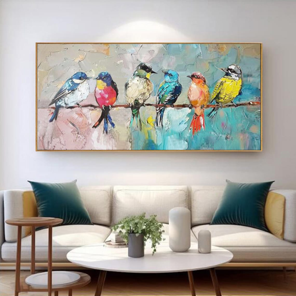 Colorful Birds on Branch Oil Painting, Abstract Art - Image 5