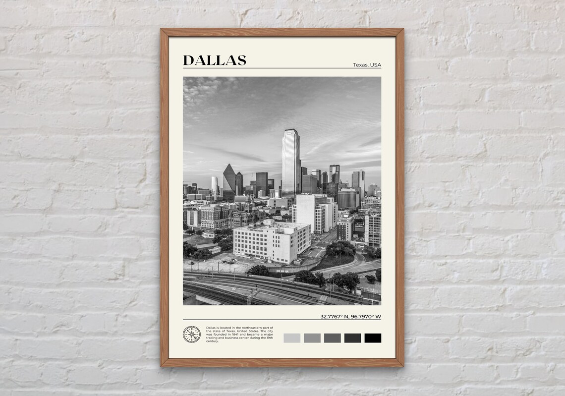 Dallas Black And White Travel Poster, Texas